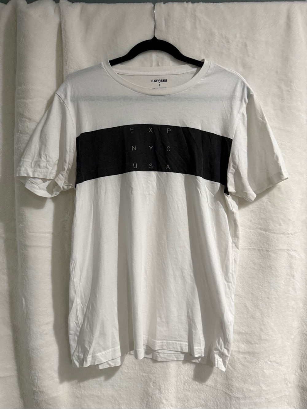 Express White Short-Sleeve Tee with Black Chest Band